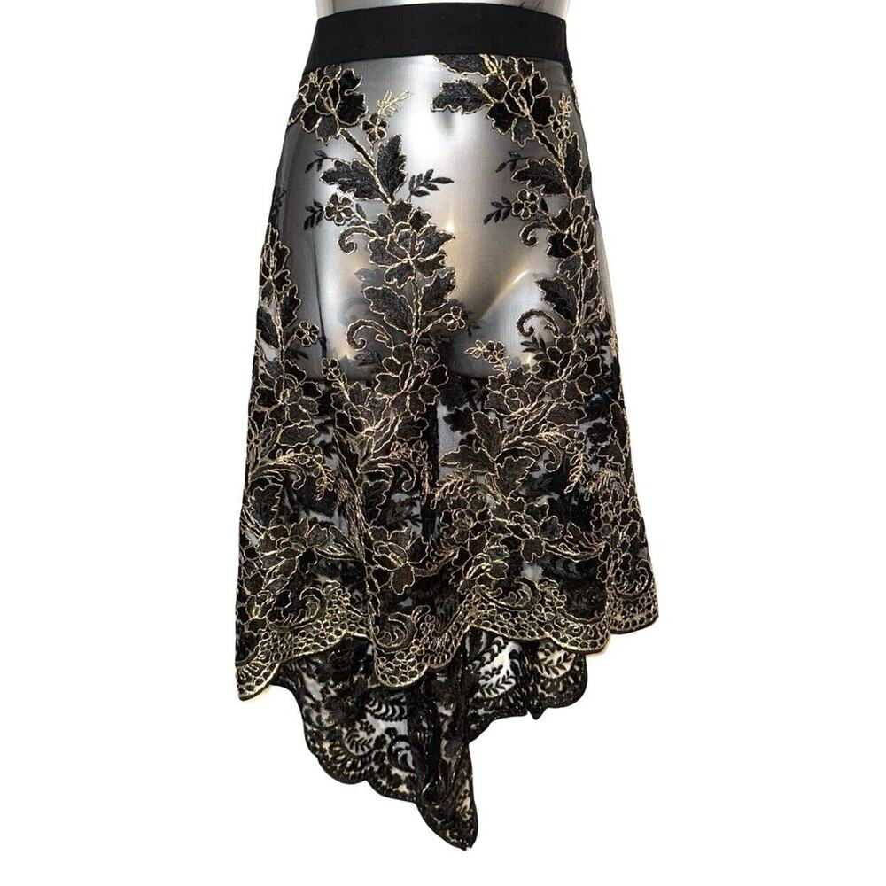 Vintage Black & Gold Lace Skirt Sz S
